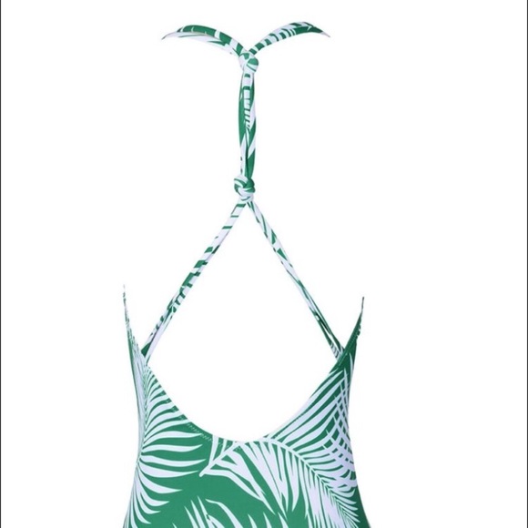 Cupshe One-Piece Swimsuit Green White Tropical - Picture 3 of 8